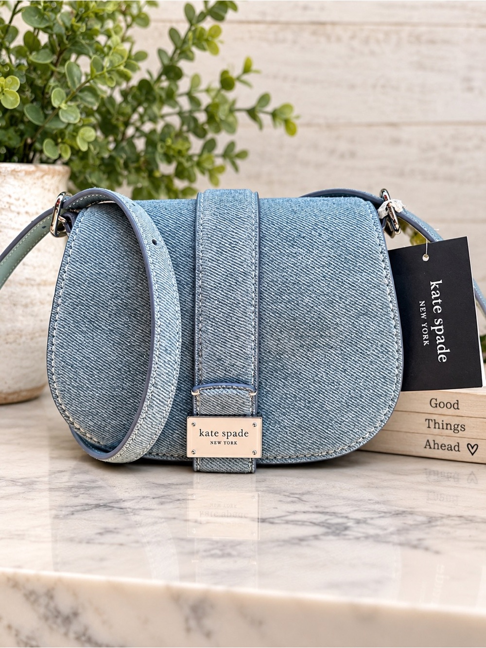 Kate Spade Noveau Denim Suede Mini Saddle Bag Crossbody NWT w/branded Dustbag